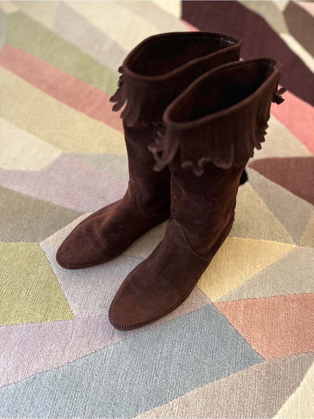 Jimmy Choo Suede Fringe Mid-Calf Moccasin Boots